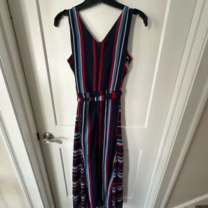 Blue and Red Sleeveless Maxi Sundress V-Neck